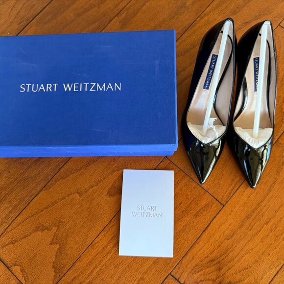 Stuart Weitzman Anny 70 Pointy Toe Pump Black Patent Heel Women NEW NIBSAVE $250 - Picture 12 of 16